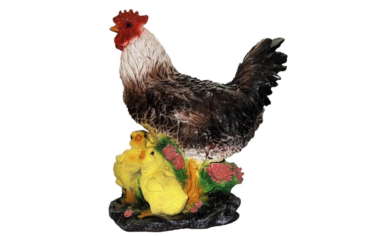 Фигура садовая Курица с цыплятами, Н-34см